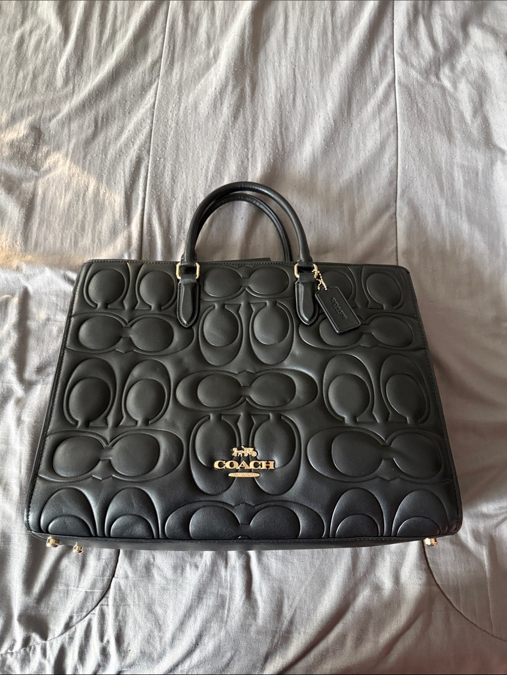 COACH Black Maggie Signature Satchel with Gold Logo